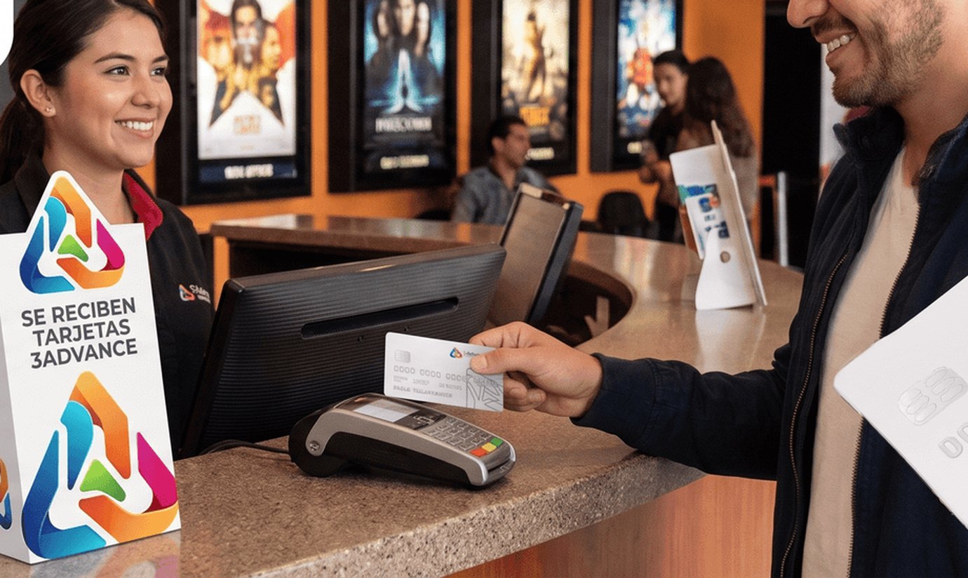 Un colaborador paga con su tarjeta 3Advance en el POS de un comercio afiliado
